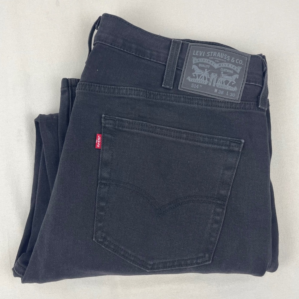 Levis 514 Straight Fit Mens Black Denim Jeans W38 L30 00514-3044